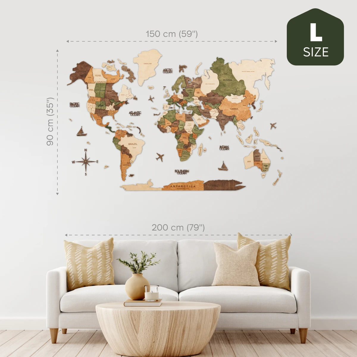3D LED / LUMINOUS Wooden World Map 3.0 Cappuccino