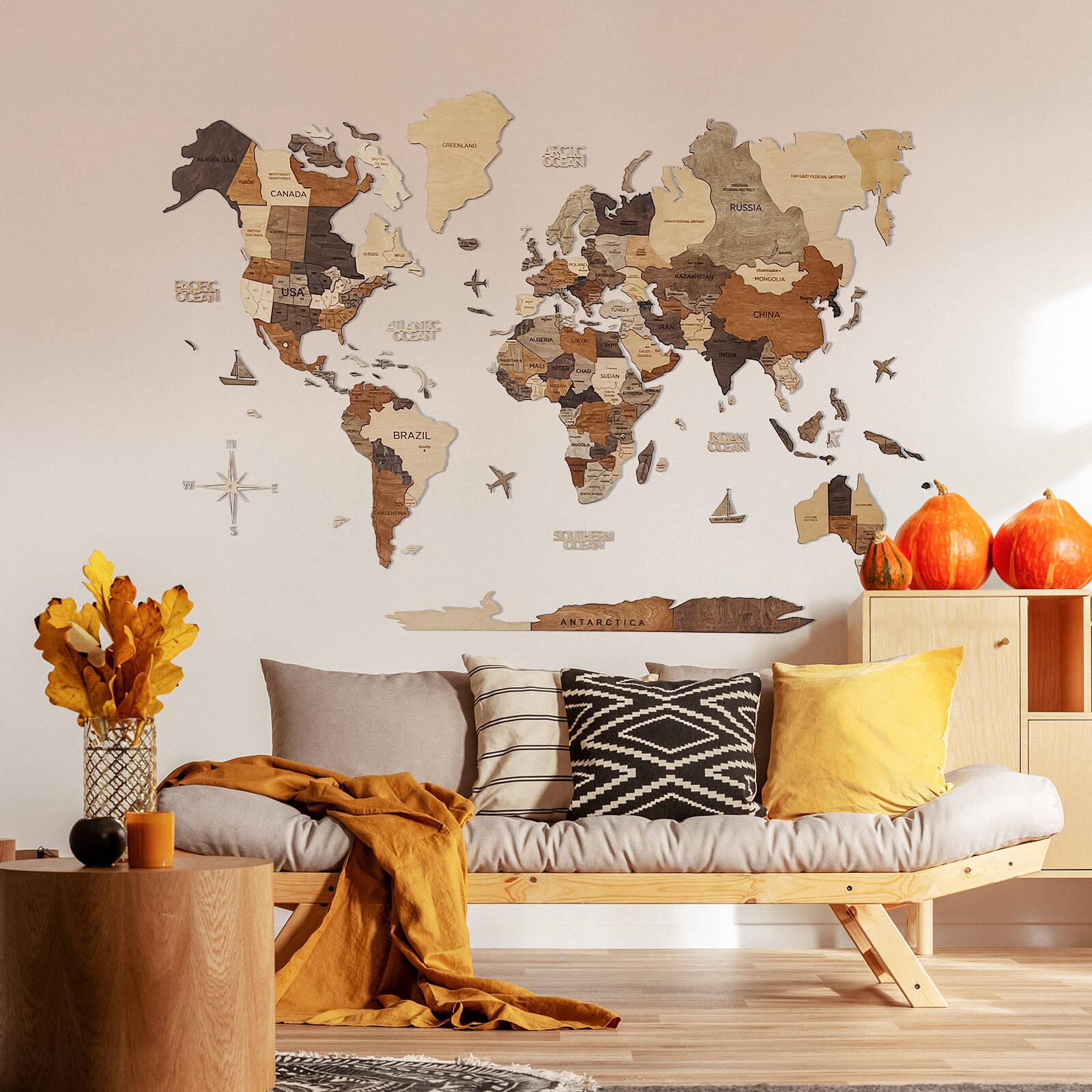 3D LED Wooden World Map 2.0 Gold