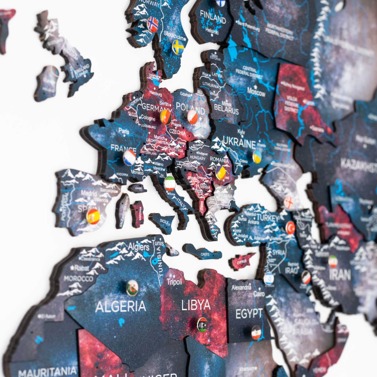 3D Luminous Colored Wooden World Map Urban