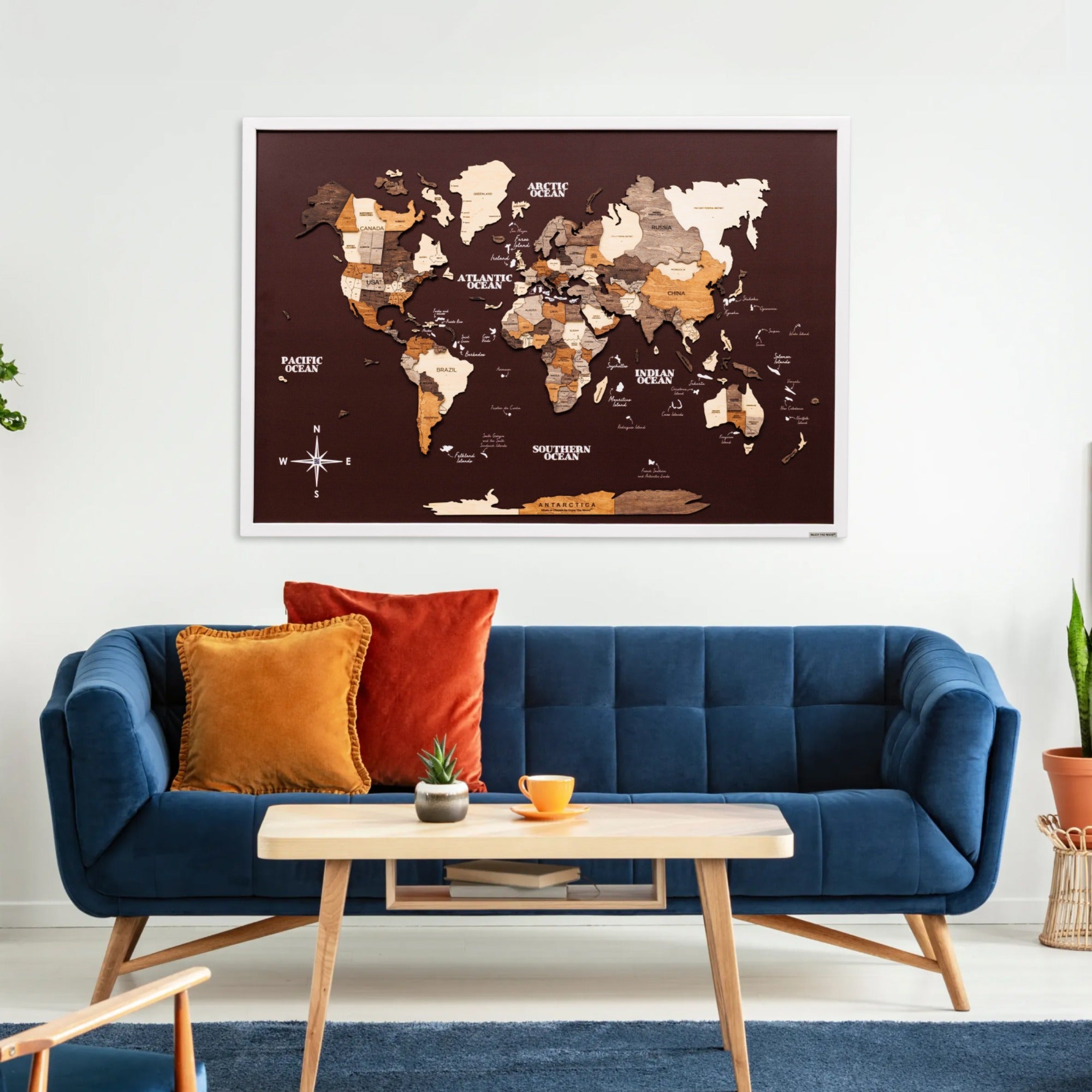3D Wooden Map on Board Multicolor, Green