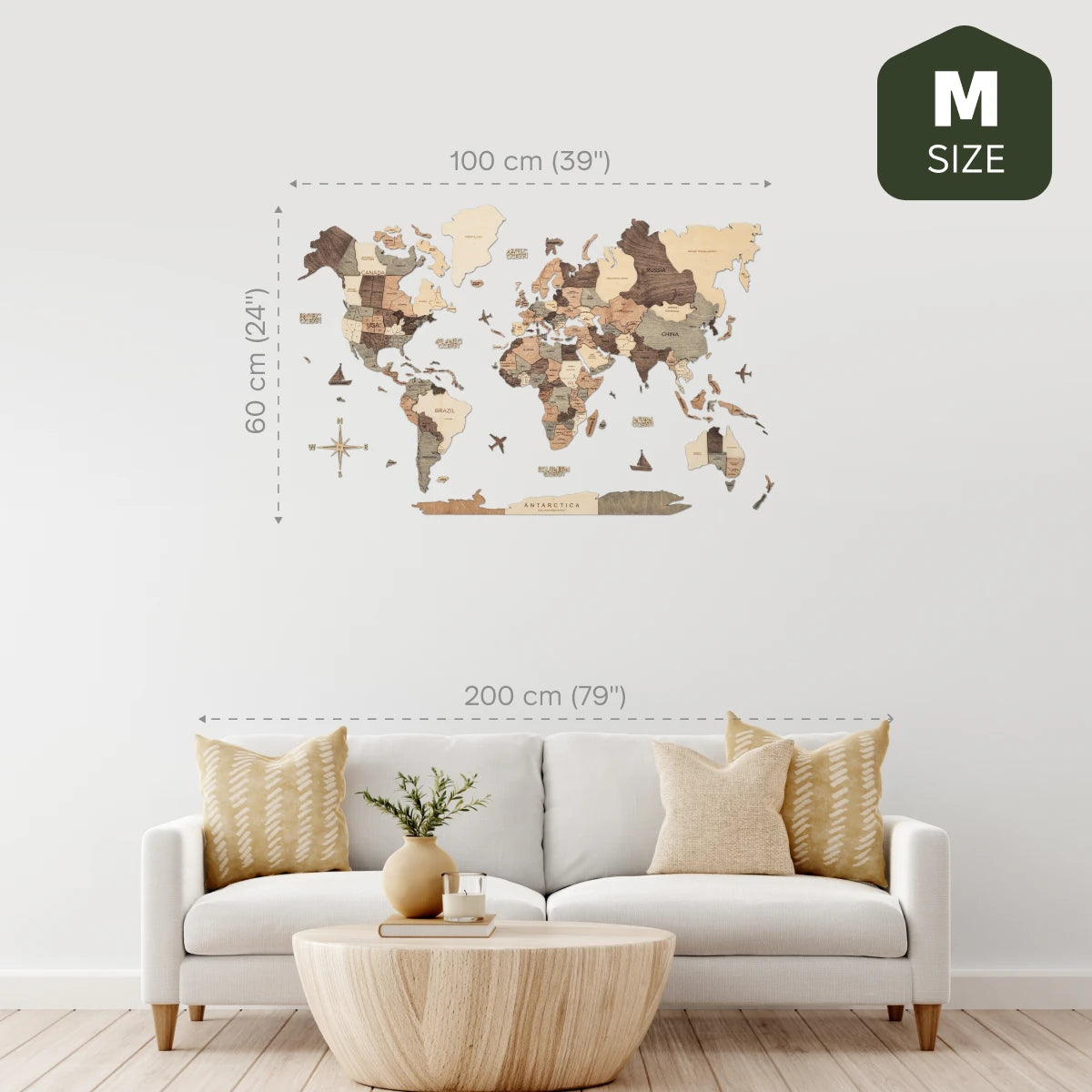 3D Wooden World Map Smokey
