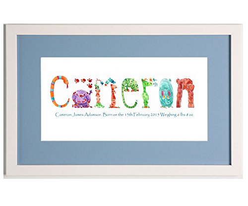 Animal Alphabet Framed Name Picture, Baby girl gift, Baby boy Gifts