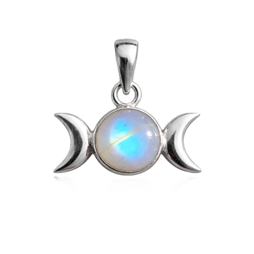Blue Moonstone Triple Moon Silver Pendant