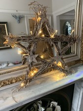 Christmas Decorations Rustic Handmade Wooden Willow Star Light Up