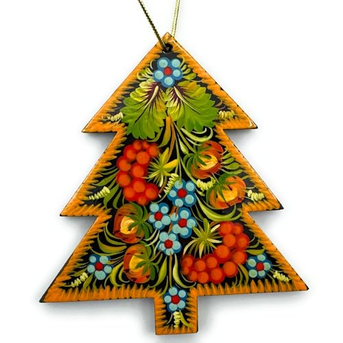 Christmas Tree Ornament, Hand-Painted Wood, Ukrainian Folk Art