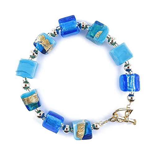 Diana Ingram Blue and Gold Murano Glass Cube Bracelet