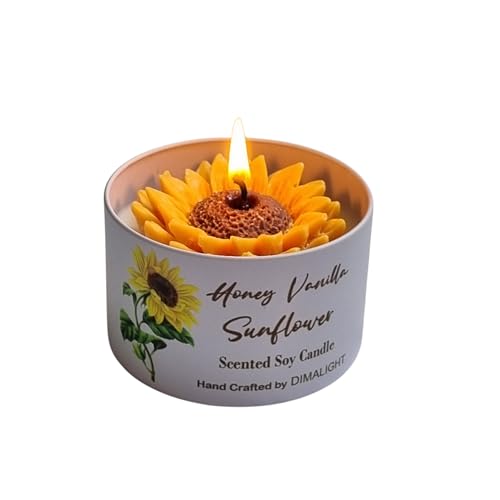 DIMALIGHT Honey Vanilla Sunflower Candle, 180g, Handcrafted, Natural Soy Wax, Gift for Her, Birthday Flower, Scented Candle, Home Fragrance (Honey Vanilla Sunflower)