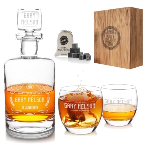 DS Gifts Personalised Whisky Decanter Set in Engraved Oak Veneer Box
