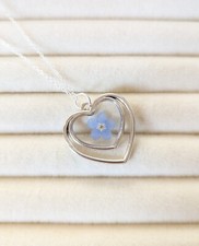 Forget-Me-Not Double Heart Resin Necklace