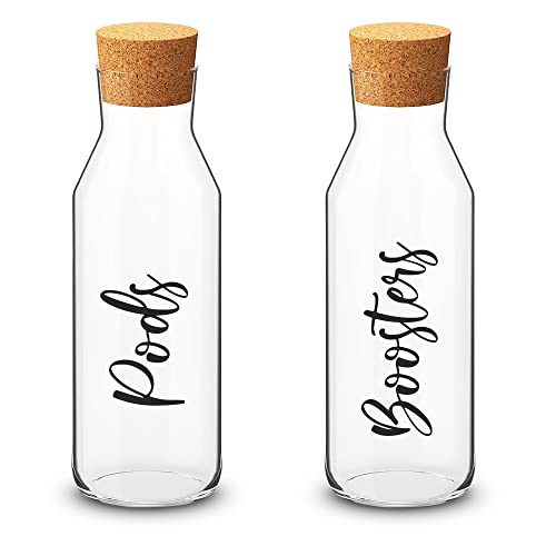 GPG Glass Storage Jars – Laundry Storage Glass Bottles with Cork Stopper – 1000ml Softener Fabric Conditioner Glass Jars – Handmade Elegant Design Font A (Set 3)