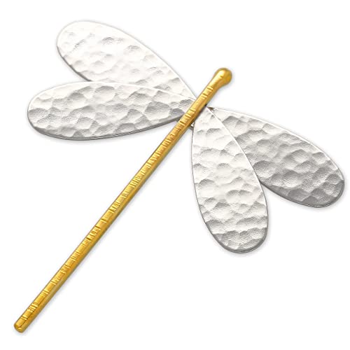 Hammered Silver Dragonfly Brooch with Gold Wings