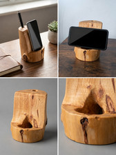 Hand-Carved Wooden Phone Dock and Desk Organiser