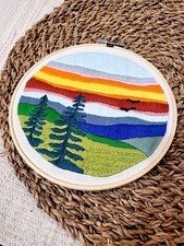 Hand-Embroidered Hills Hoop Art