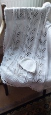 Hand-Knitted Christening Shawl with Matching Hat