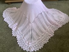 Hand-Knitted Pink 3-Ply Baby Shawl