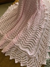 Hand-Knitted Soft Pink 4-Ply Shawl, 40 Inch