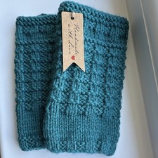 Hand-Knitted Teal Fingerless Wrist Warmers