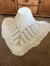 Hand-Knitted Winter White 3-Ply Baby Shawl