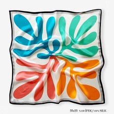 Hand-Painted Double-Sided Silk Scarf, Leaf Design