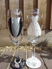 Hand-Painted Personalised Champagne Flutes, Pair