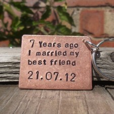 Hand-Stamped Copper 7th Anniversary Keyring