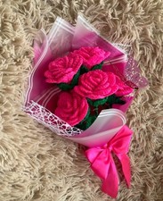 Handmade Crochet Bouquet of Five Pink Roses