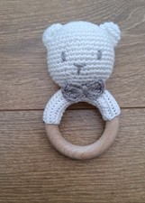 Handmade Crochet Teddy Wooden Rattle