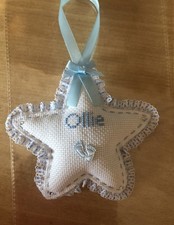 Handmade Embroidered Pram Charm, Heart or Star