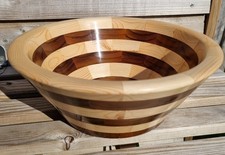 Handmade Hand-turned Large Segmented Light And Dark Wooden Bowl