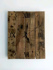 Handmade Reclaimed Burnt Wooden Wall Clock, Rustic, Vintage, Silent Quartz