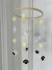 Handmade Sheep and Clouds Pom Pom Mobile