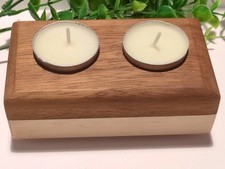 Handmade Wooden 2 Tea Light Holder Upcycled Mahogany and Ash Candle Decor