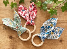 Handmade Wooden Teething Ring with Liberty Bunny Ears