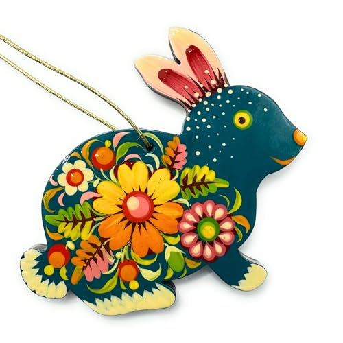 Hare Christmas Ornament, Hand-Painted Wood, Ukrainian Folk Art