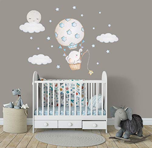 Hot air balloon wall stickers Elephant wall decal boy Nursery wall stickers