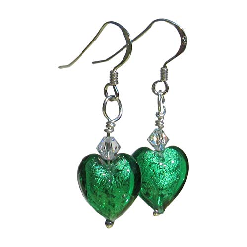 Lesley H Phillips Green Murano Glass Heart Earrings