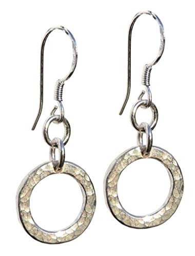 Lesley H Phillips Hand-Hammered Silver Hoop Drop Earrings