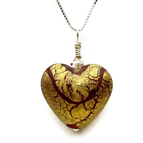 Lesley H Phillips Red and Gold Murano Glass Heart Necklace