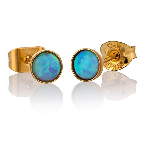 Opal Stud Earrings Gold Filled 4mm Light Blue Opal Tiny Posts