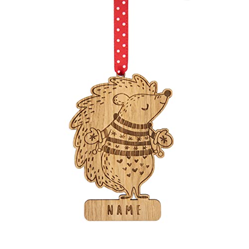 Personalised Hedgehog christmas decoration for a child | tree wooden ornament | for her him boy girl gift | xmas secret santa | stocking filler d�cor uk | wood gifts for children