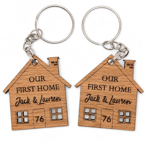 Personalised Wooden First Home Keyring Set