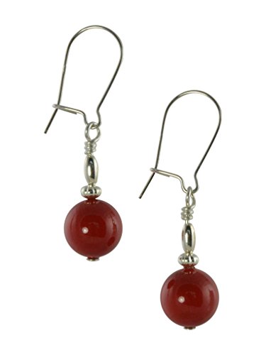 Red Coral Glass Pearl & Sterling Silver Drop Earrings with Gift Box