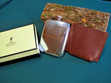 Sheffield Pewter 6oz Hip Flask with Handmade Leather Sleeve