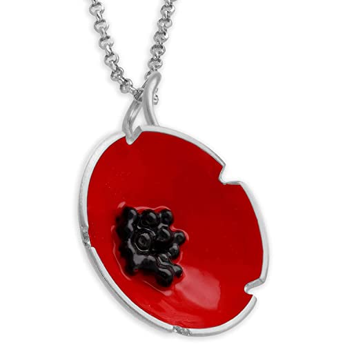 Sterling silver red enameled poppy flower pendant necklace on sterling silver chain holiday gift for women red enamel silver flower charm