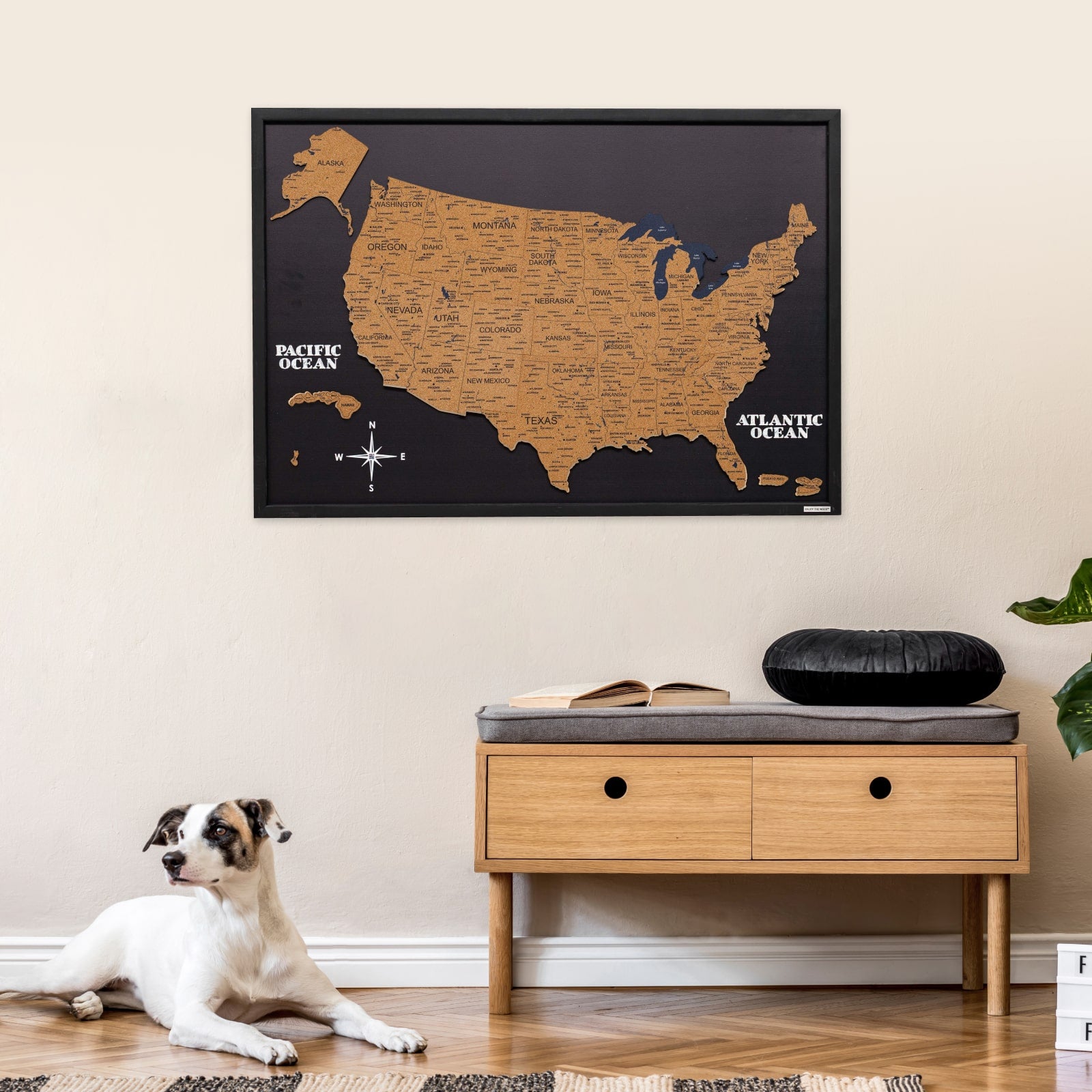 Wall Decor Bundle: 3D Wooden World Map with Flag Pins