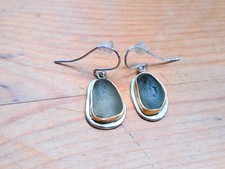 Welsh Sea Glass, 9ct Gold and Silver Drop Earrings